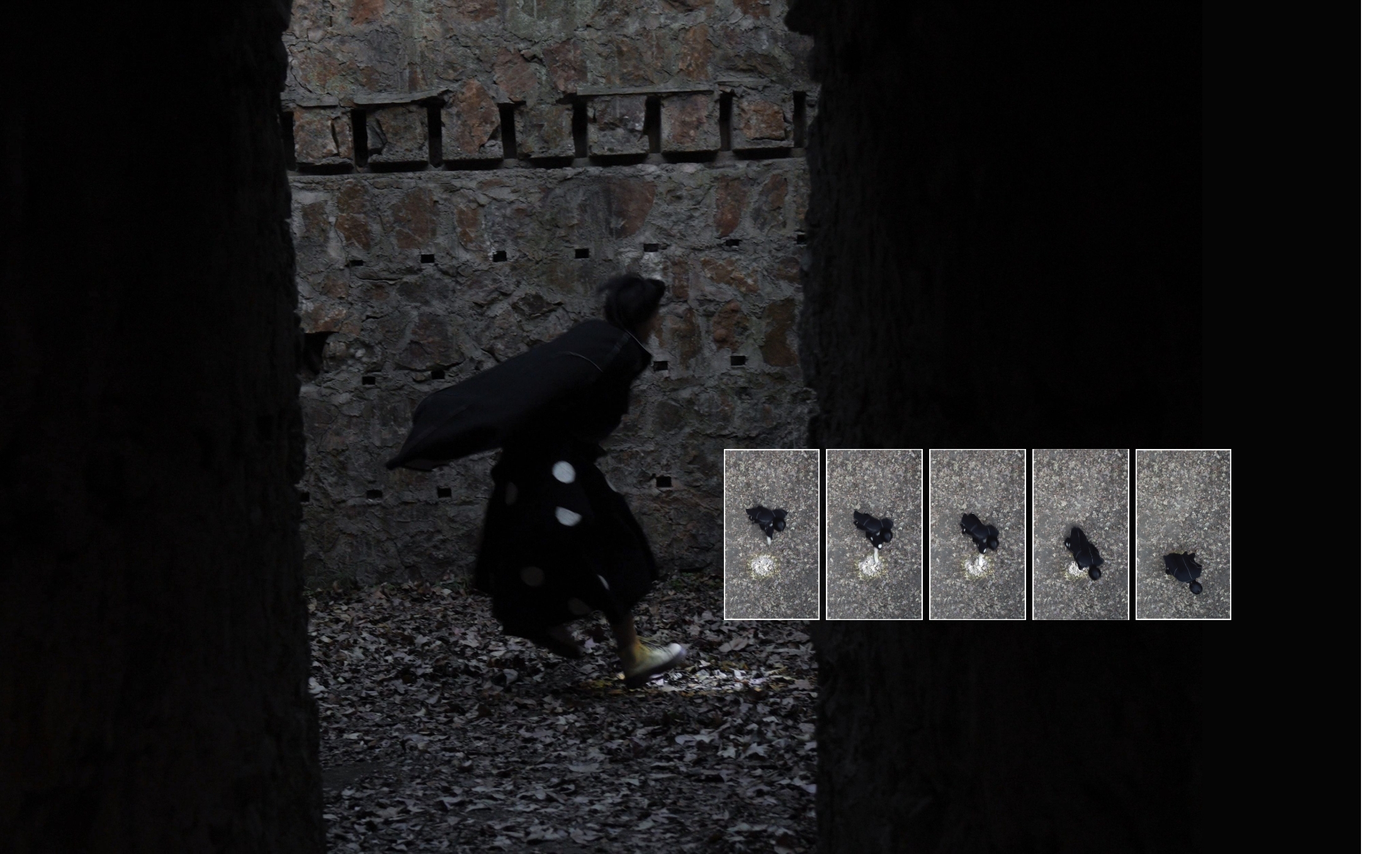 Dark composite showing a figure and tracked movement through the ruins