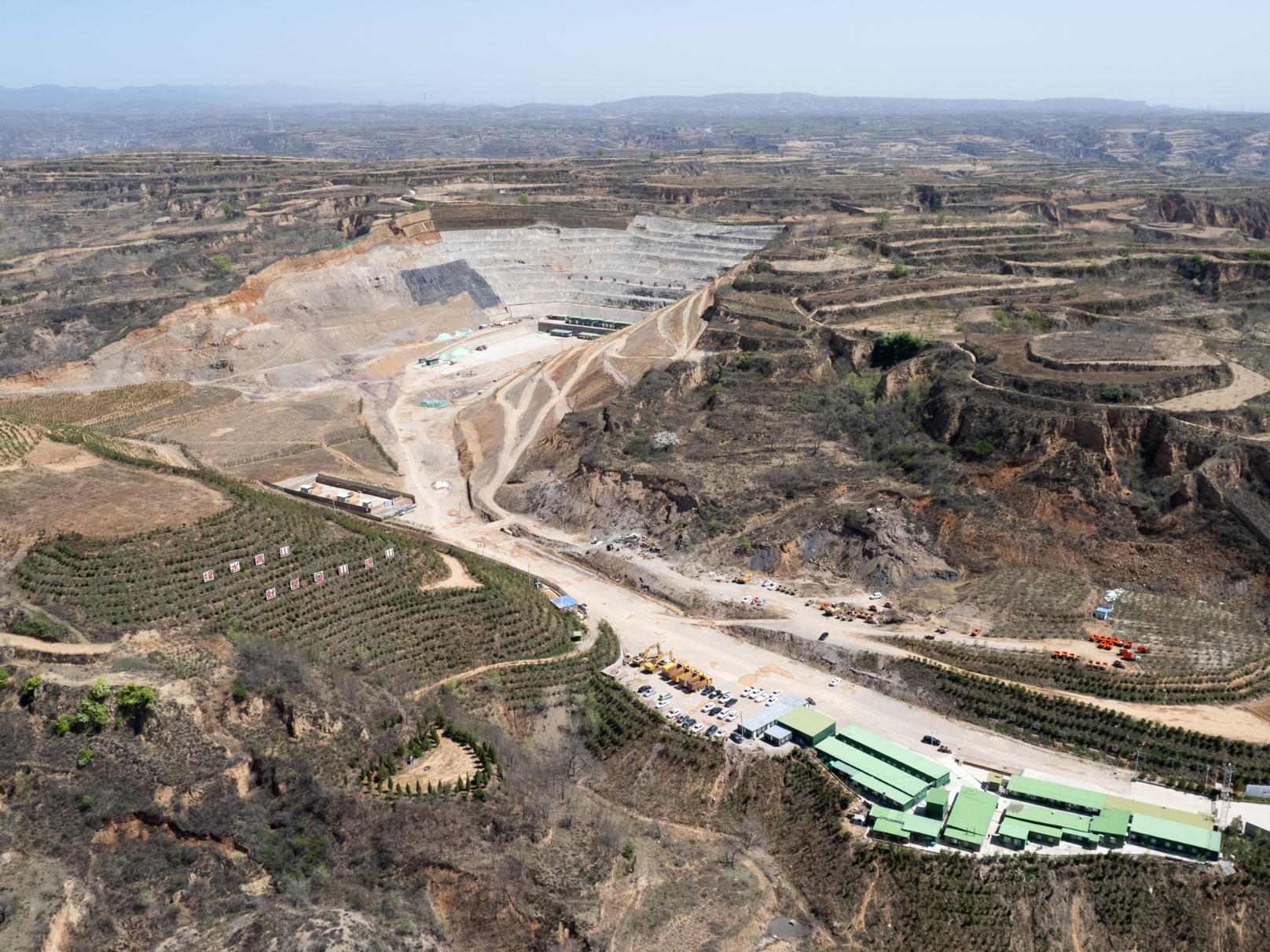 An aerial view of an expanding quarry
