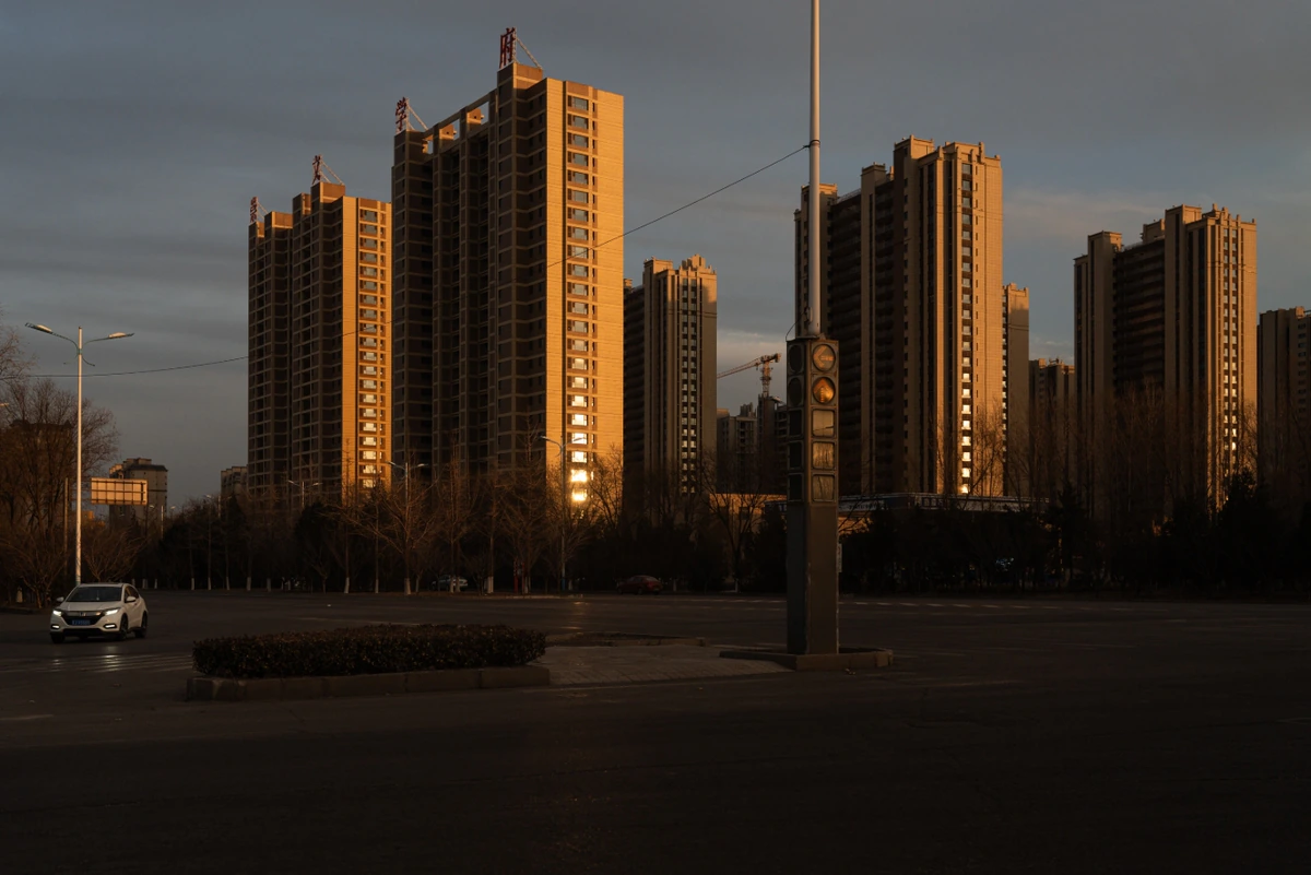 New residential towers at the edge of a city
