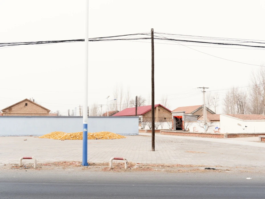 A rural village and utility lines
